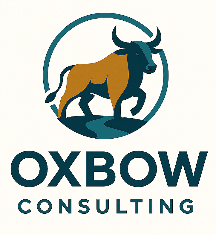 Original Oxbow Consulting logo featuring an ox with deep teal and gold details